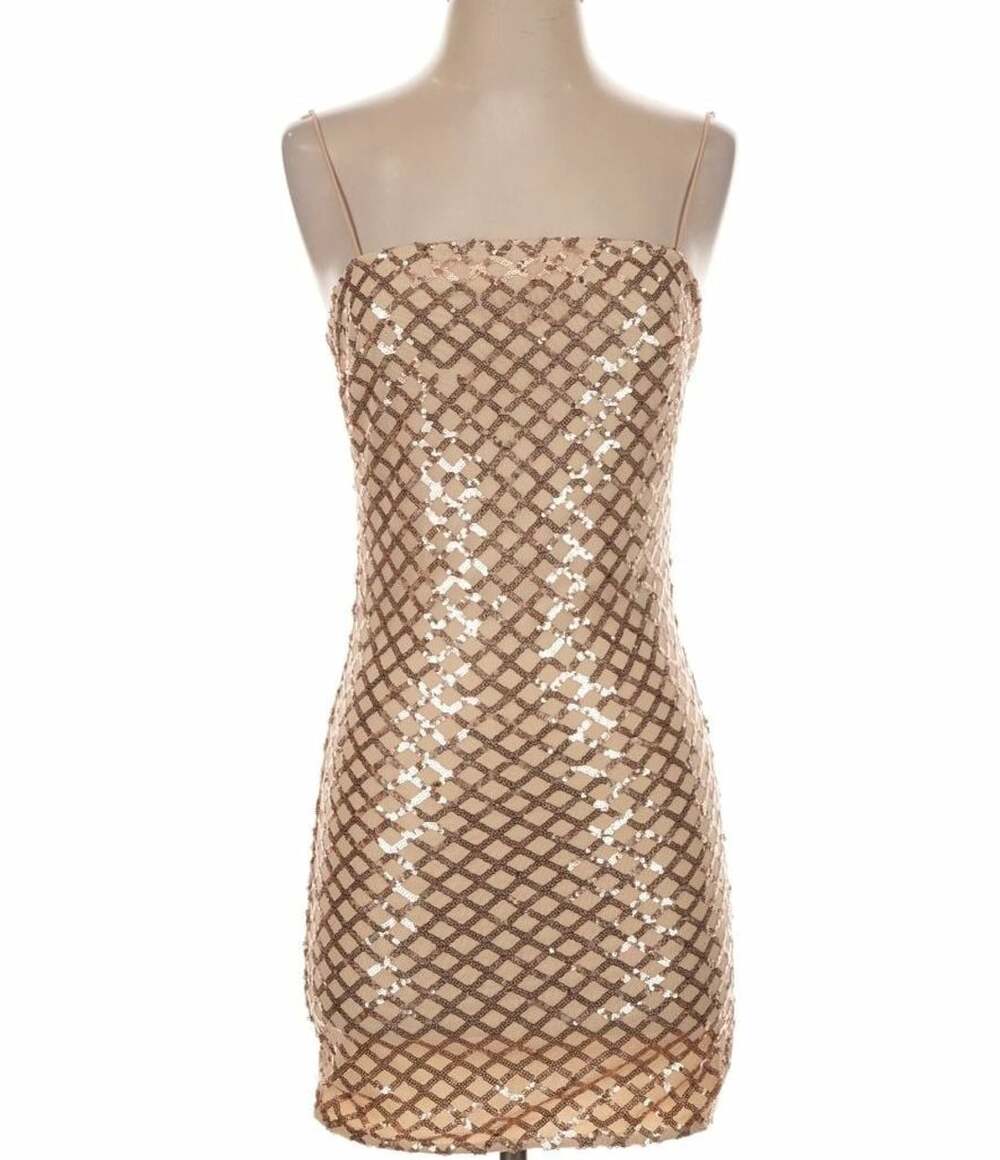PrettyLittleThing Sequin Bodycon Dress Rose Gold Sz 2